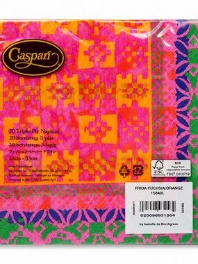 Caspari Frida Triple-Ply Napkins — Fuchsia & Orange